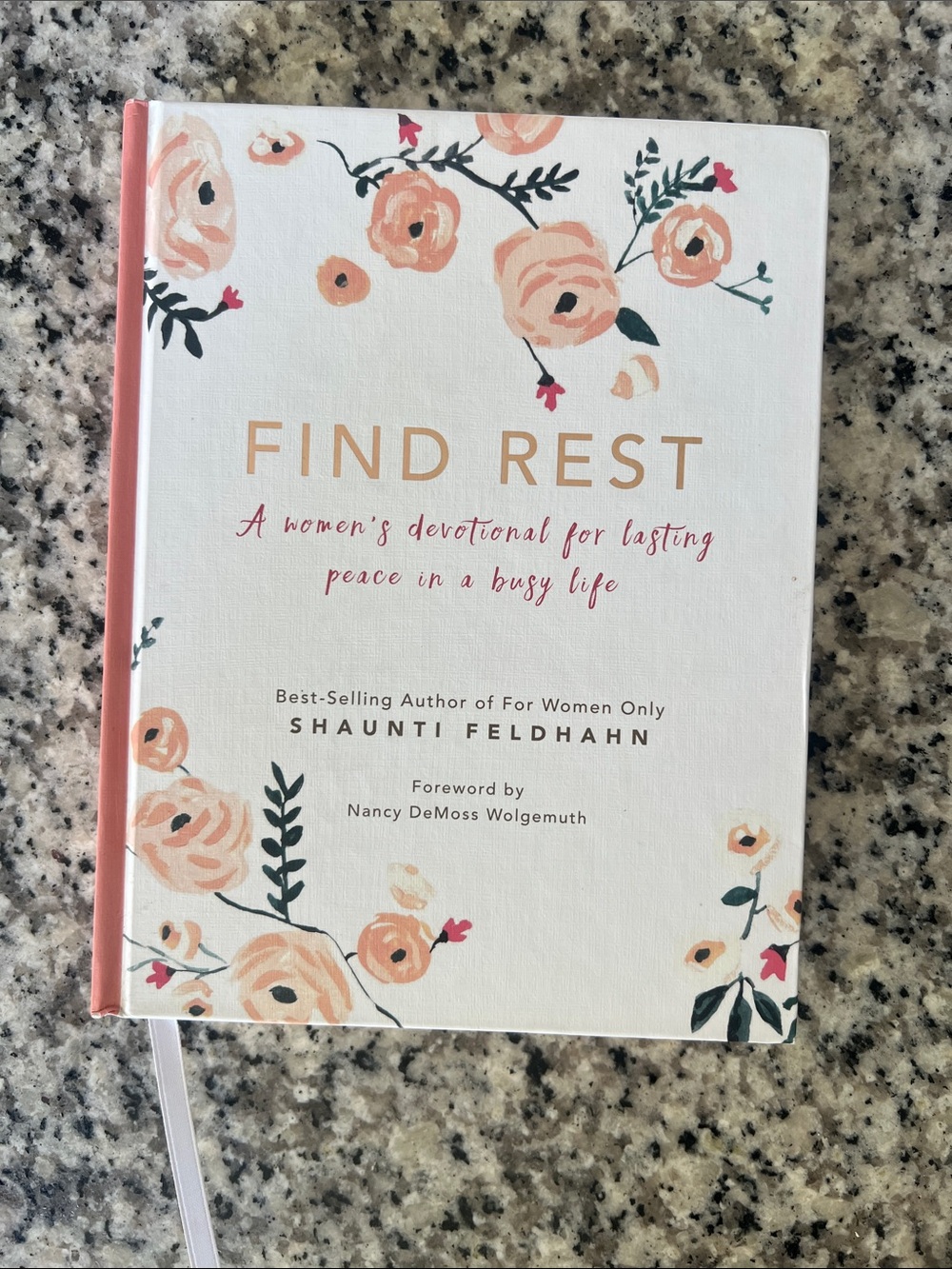 Find Rest Women's Devotional Journal by Shaunti Feldhahn -Peach Floral Hardcover